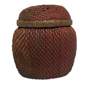 Antique Chinese Hand Woven Willow Basket with Lid